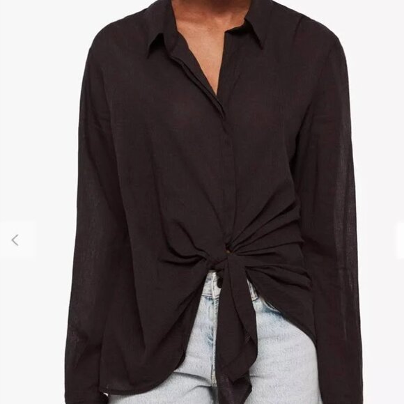 All Saints Black long sleeve Button up Shirt w/ Tie Front - Size XS - Picture 1 of 7